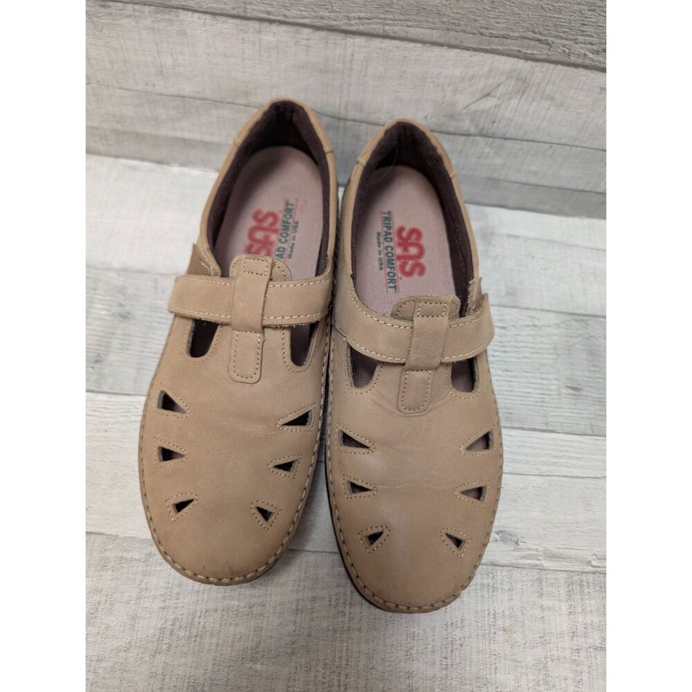 SAS Tripad Comfort Tan Nubuck Leather Womens Mary Jane Shoes Size 8M With Cutout